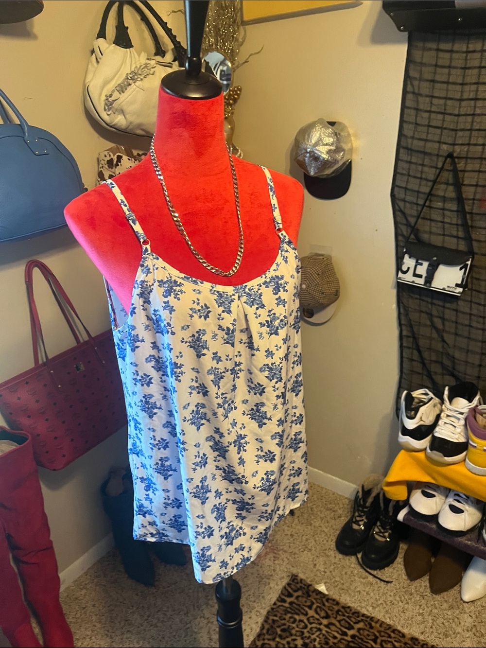 Blue & White Floral Spaghetti-Strap Women's Camisole